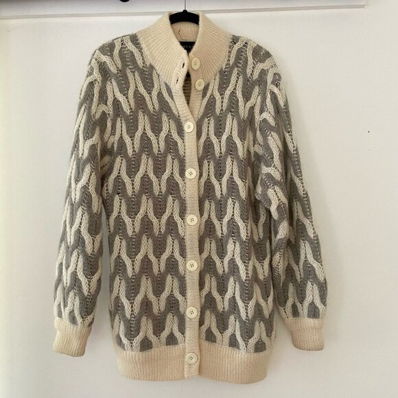 Vintage I.B. Diffusion Classic Wool Button Cable Knit Cardigan Sweater Oversized - Picture 1 of 11